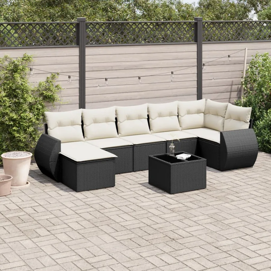 Salon de jardin 7 pcs avec coussins noir résine tressée 71 x 62 x 69 cm - 59,0 kg