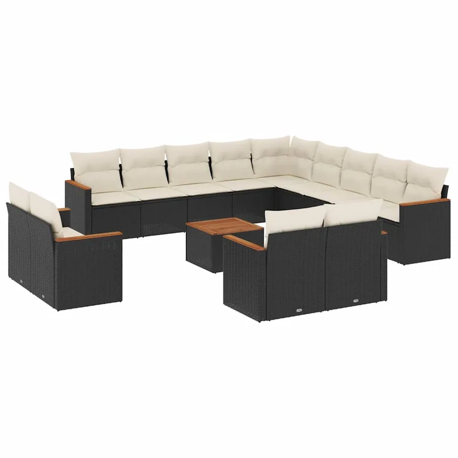 Salon de jardin avec coussins 14 pcs noir résine tressée - 2