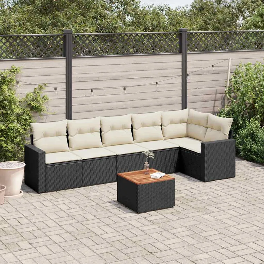 Salon de jardin 7 pcs avec coussins noir résine tressée 62 x 62 x 69 cm - 59,4 kg