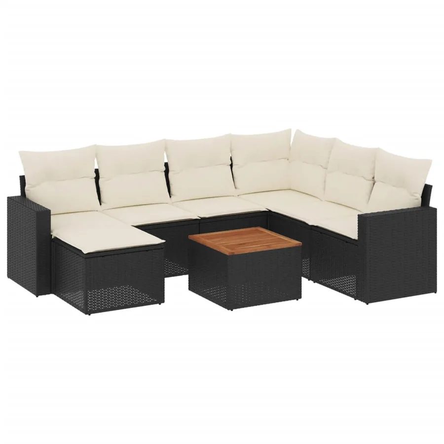 Salon de jardin 8 pcs avec coussins noir résine tressée - 2