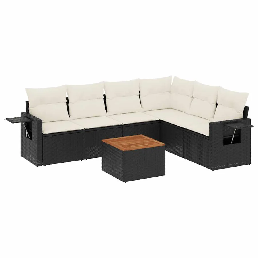 Salon de jardin 7 pcs avec coussins noir résine tressée 62 x 62 x 69 cm - 60,6 kg - 2