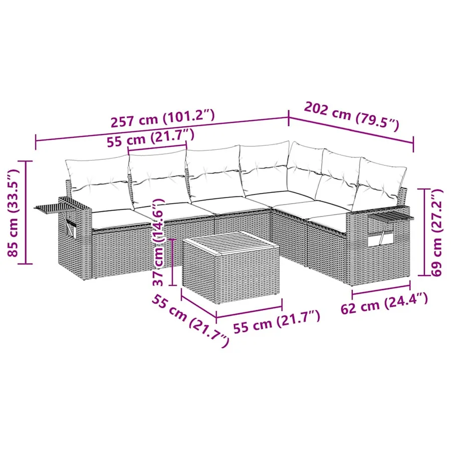 Salon de jardin 7 pcs avec coussins noir résine tressée 62 x 62 x 69 cm - 60,6 kg - 3