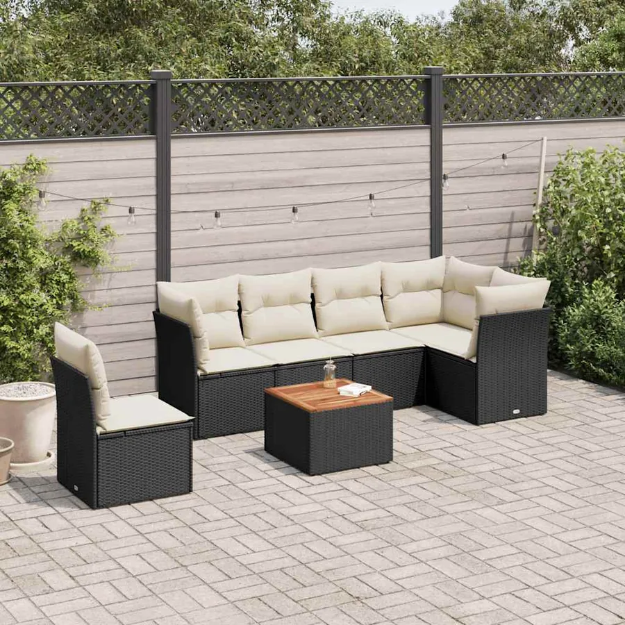 Salon de jardin 7 pcs avec coussins noir résine tressée 62 x 62 x 69 cm - 60,1 kg