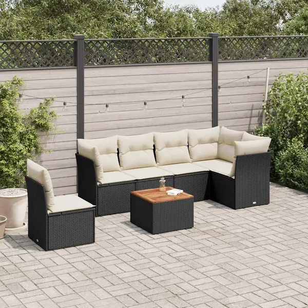Salon de jardin 7 pcs avec coussins noir résine tressée 62 x 62 x 69 cm - 60,1 kg