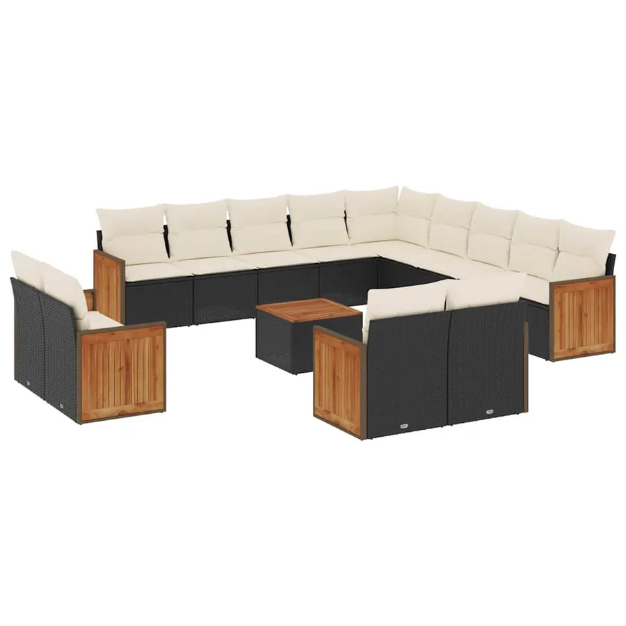 Salon de jardin avec coussins 14 pcs noir résine tressée - 2