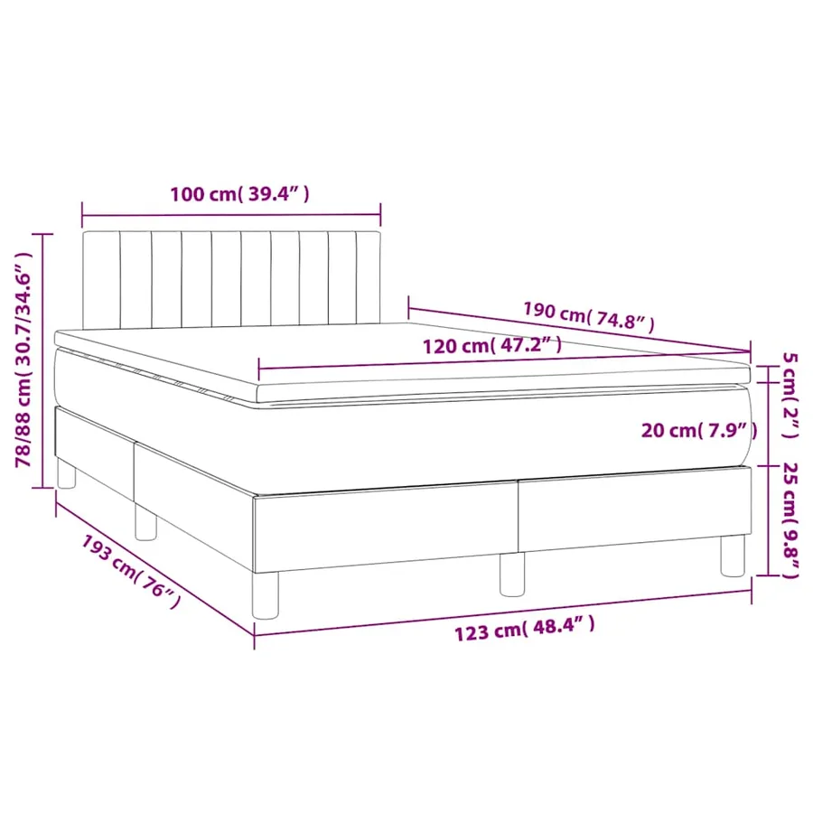 Sommier à lattes de lit matelas et LED noir 120x190 cm tissu - 11