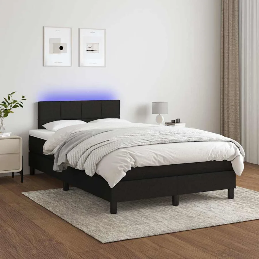Sommier à lattes de lit matelas et LED noir 120x190 cm tissu - 5