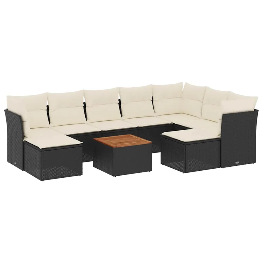 Salon de jardin 10 pcs avec coussins noir résine tressée - 2