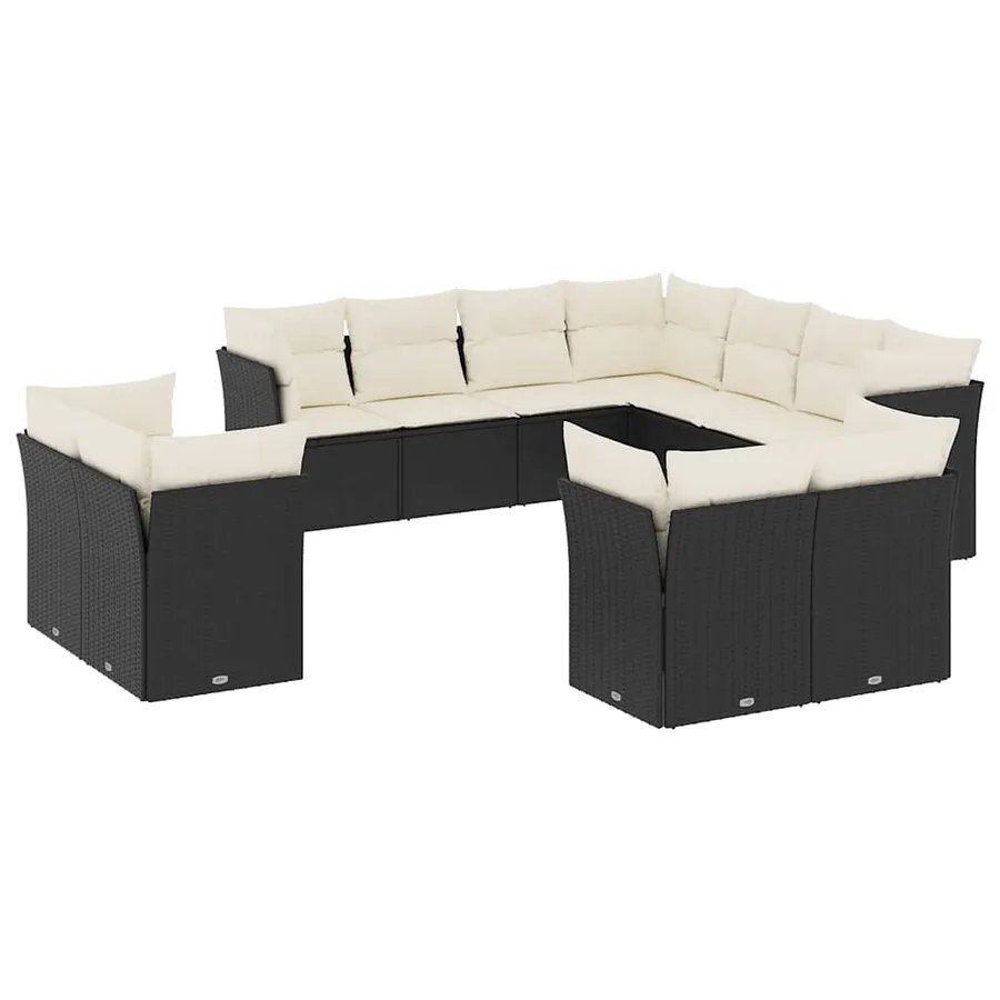Salon de jardin 11 pcs avec coussins noir résine tressée - 2