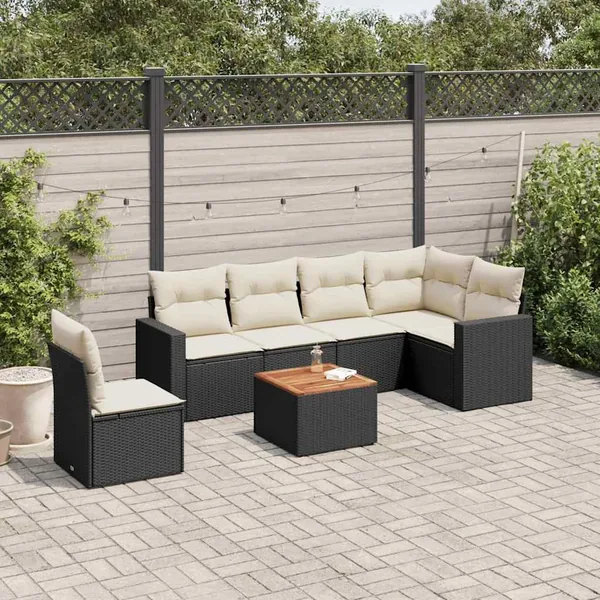 Salon de jardin 7 pcs avec coussins noir résine tressée 62 x 62 x 69 cm - 59,4 kg