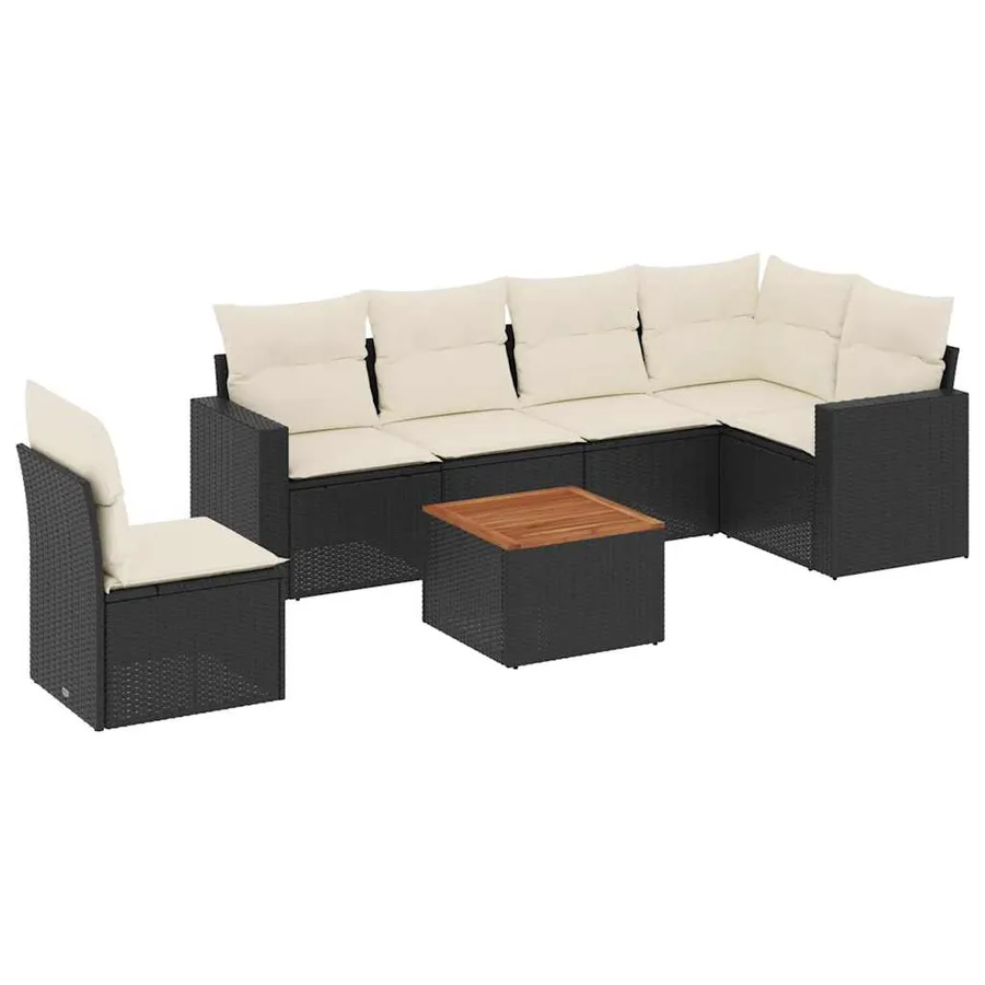 Salon de jardin 7 pcs avec coussins noir résine tressée 62 x 62 x 69 cm - 59,4 kg - 2