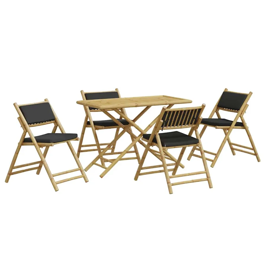 Ensemble de bistro pliante 5 pcs et coussins gris foncé bambou - 2