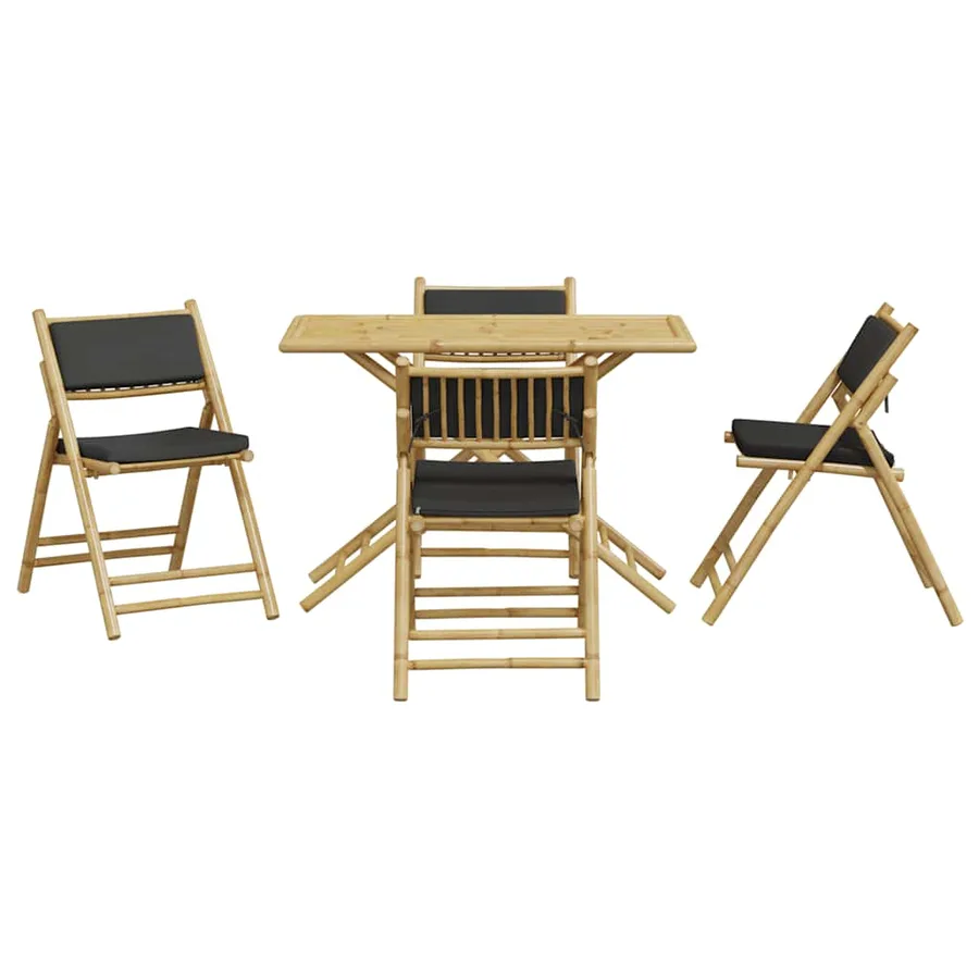 Ensemble de bistro pliante 5 pcs et coussins gris foncé bambou - 3