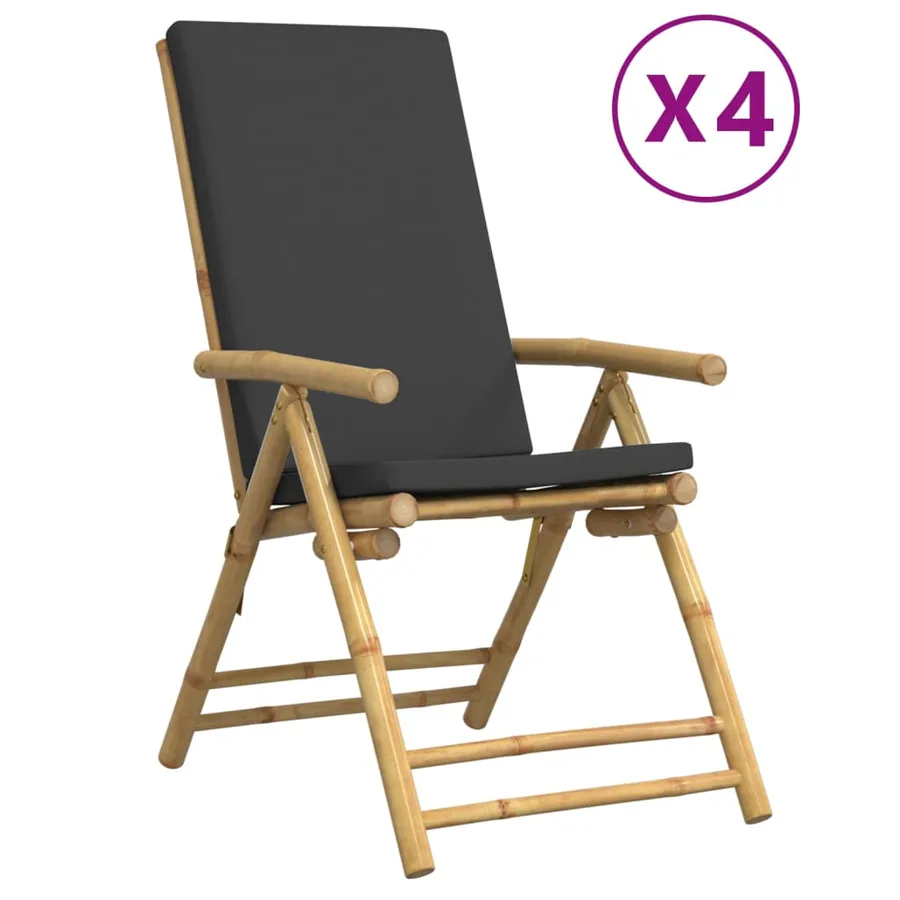 Chaises inclinables de jardin pliantes lot de 4 coussins bambou - 2