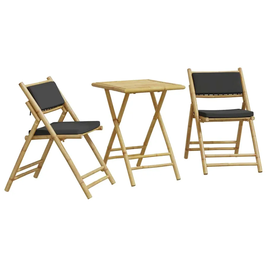 Ensemble de bistro pliante 3 pcs et coussins gris foncé bambou - 2