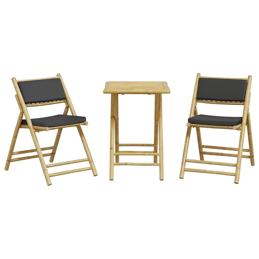 Ensemble de bistro pliante 3 pcs et coussins gris foncé bambou - 4