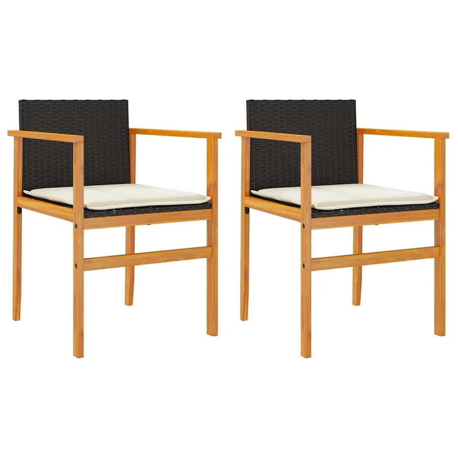 Chaises de jardin coussins lot de 2 noir résine tressée et bois - 2