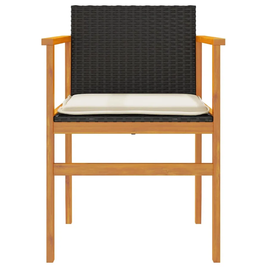 Chaises de jardin coussins lot de 2 noir résine tressée et bois - 5