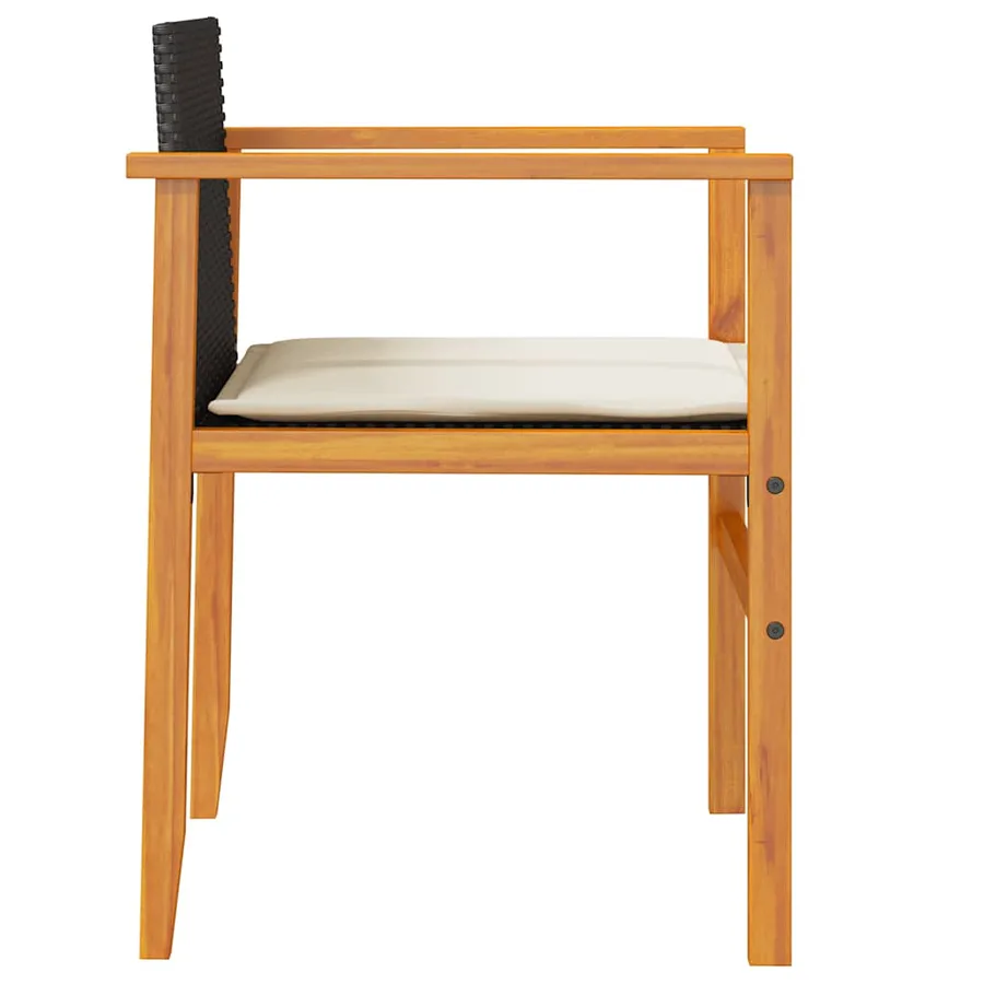 Chaises de jardin coussins lot de 2 noir résine tressée et bois - 6