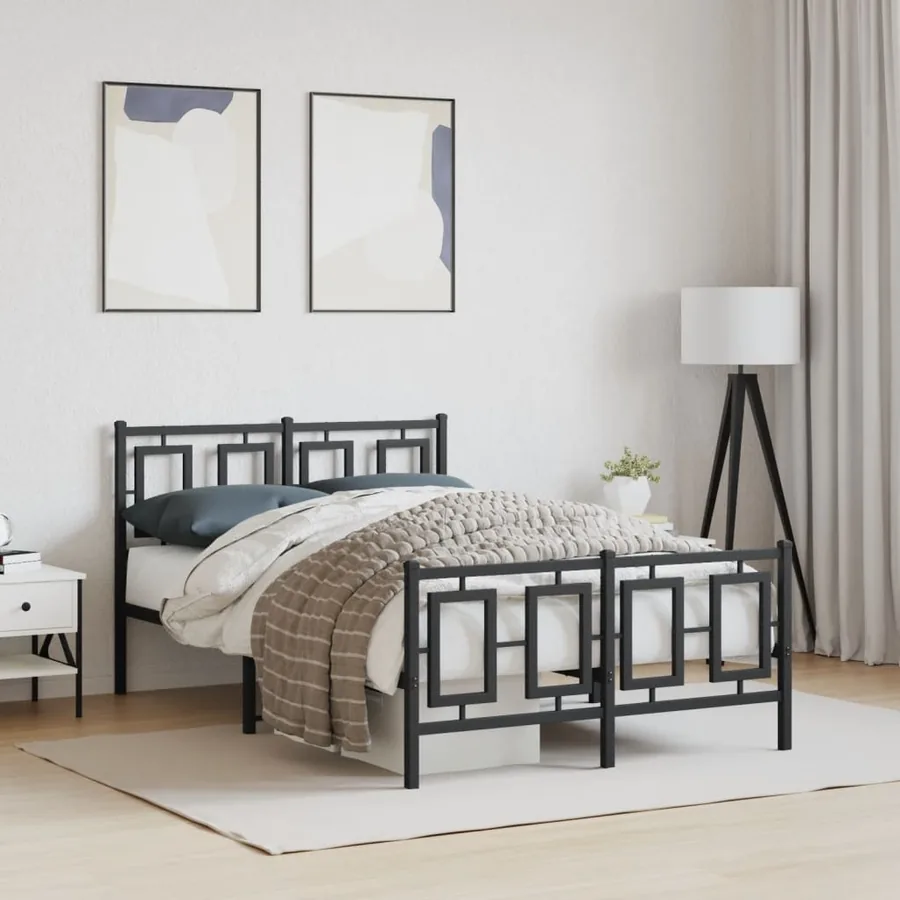 Cadre de lit métal sans matelas avec pied de lit noir 120x190cm