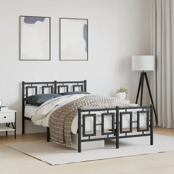 Cadre de lit métal sans matelas avec pied de lit noir 120x190cm
