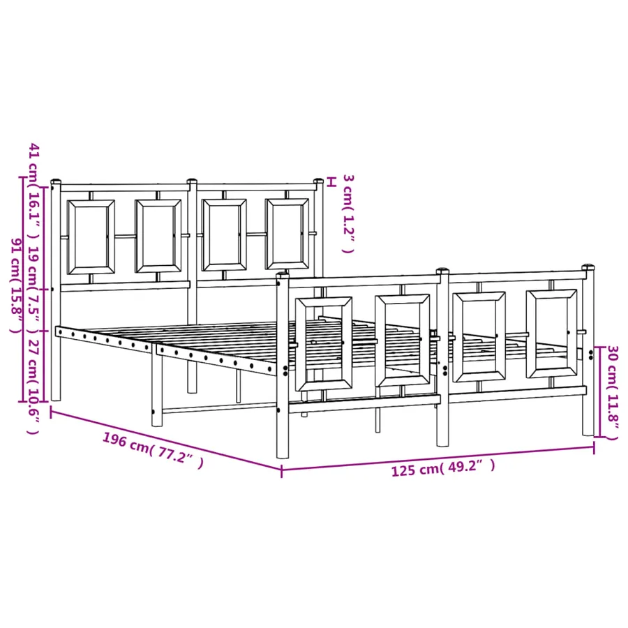 Cadre de lit métal sans matelas avec pied de lit noir 120x190cm - 10