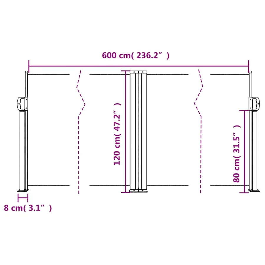Auvent latéral rétractable anthracite 120x600 cm - 10