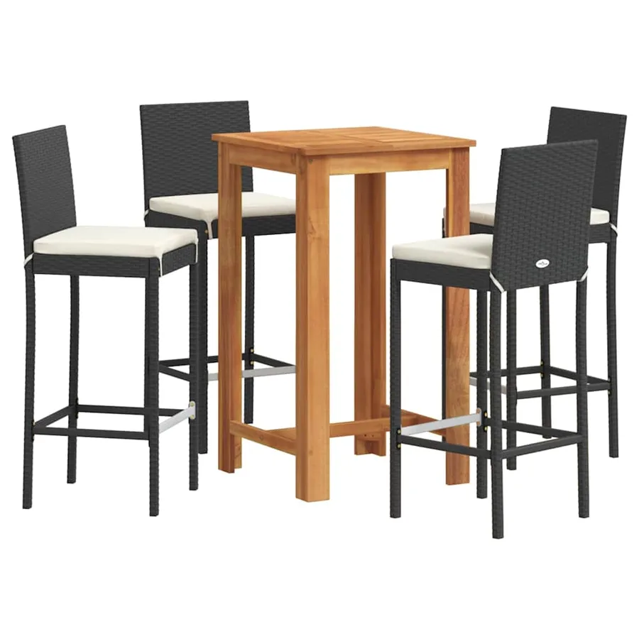 Ensemble de bar de jardin 5 pcs noir bois massif acacia rotin - 2