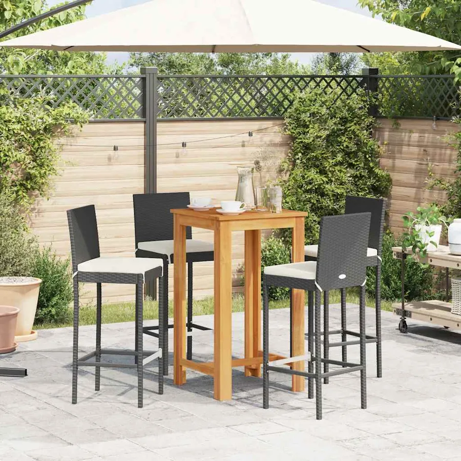 Ensemble de bar de jardin 5 pcs noir bois massif acacia rotin - 3