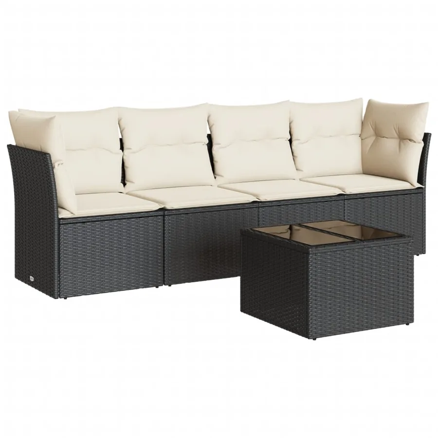 Salon de jardin 5 pcs avec coussins noir résine tressée - 2