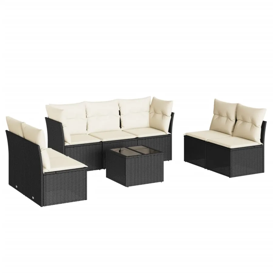 Salon de jardin 8 pcs avec coussins noir résine tressée - 2