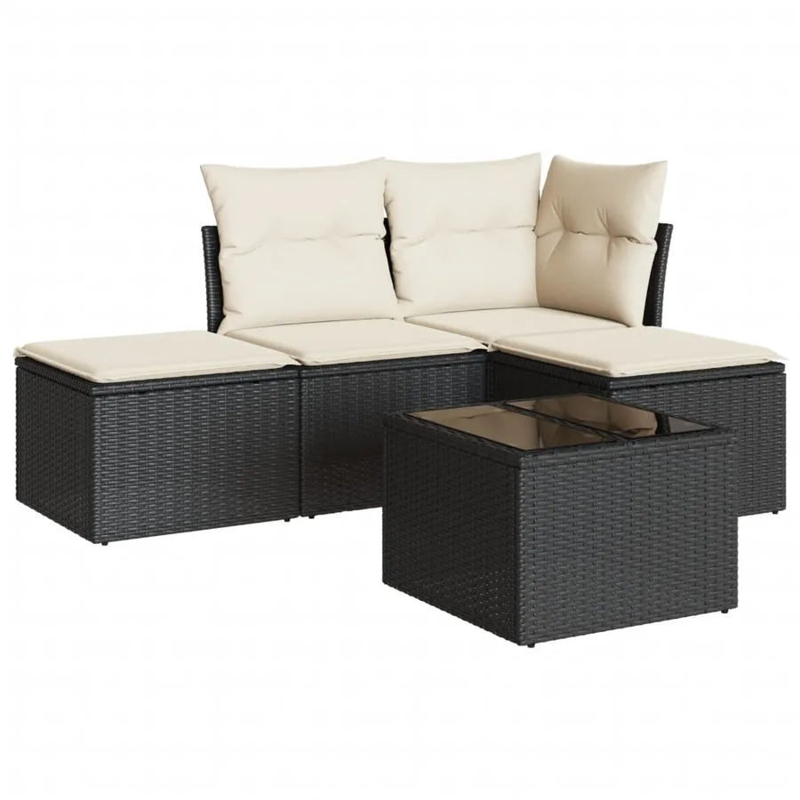 Salon de jardin 5 pcs avec coussins noir résine tressée - 2