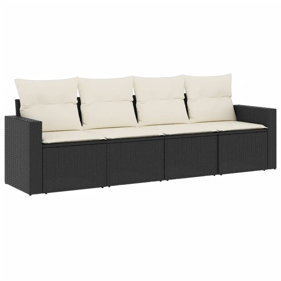 Salon de jardin 4 pcs avec coussins noir résine tressée - 2
