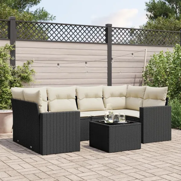 Salon de jardin 7 pcs avec coussins noir résine tressée 62 x 62 x 69 cm - 62,9 kg