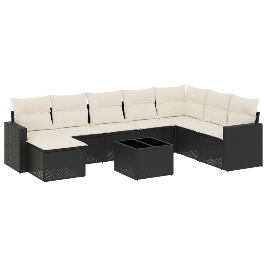 Salon de jardin 9 pcs avec coussins noir résine tressée - 2