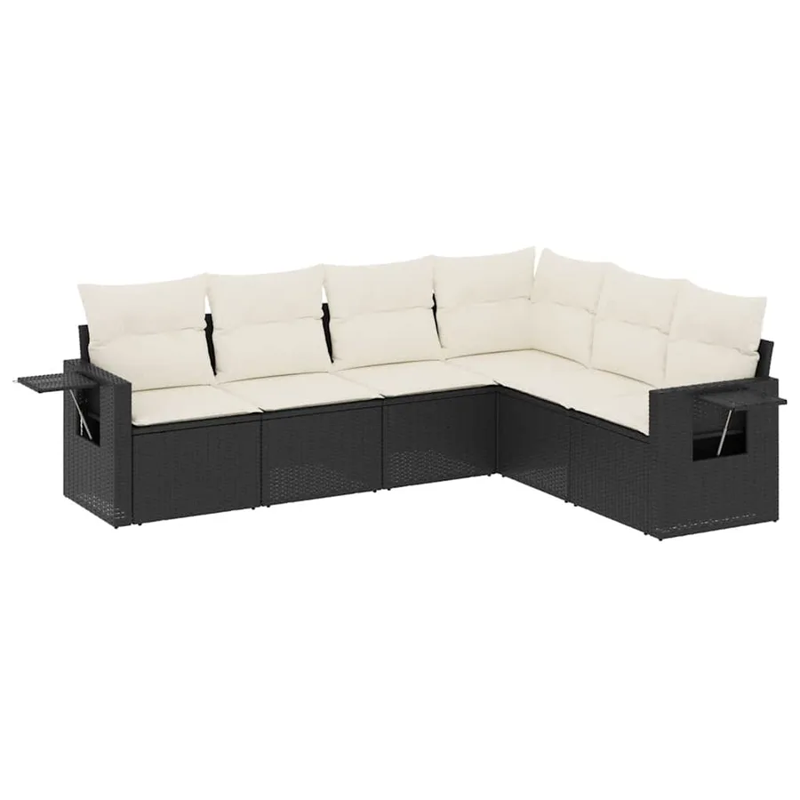 Salon de jardin 6 pcs avec coussins noir résine tressée - 2