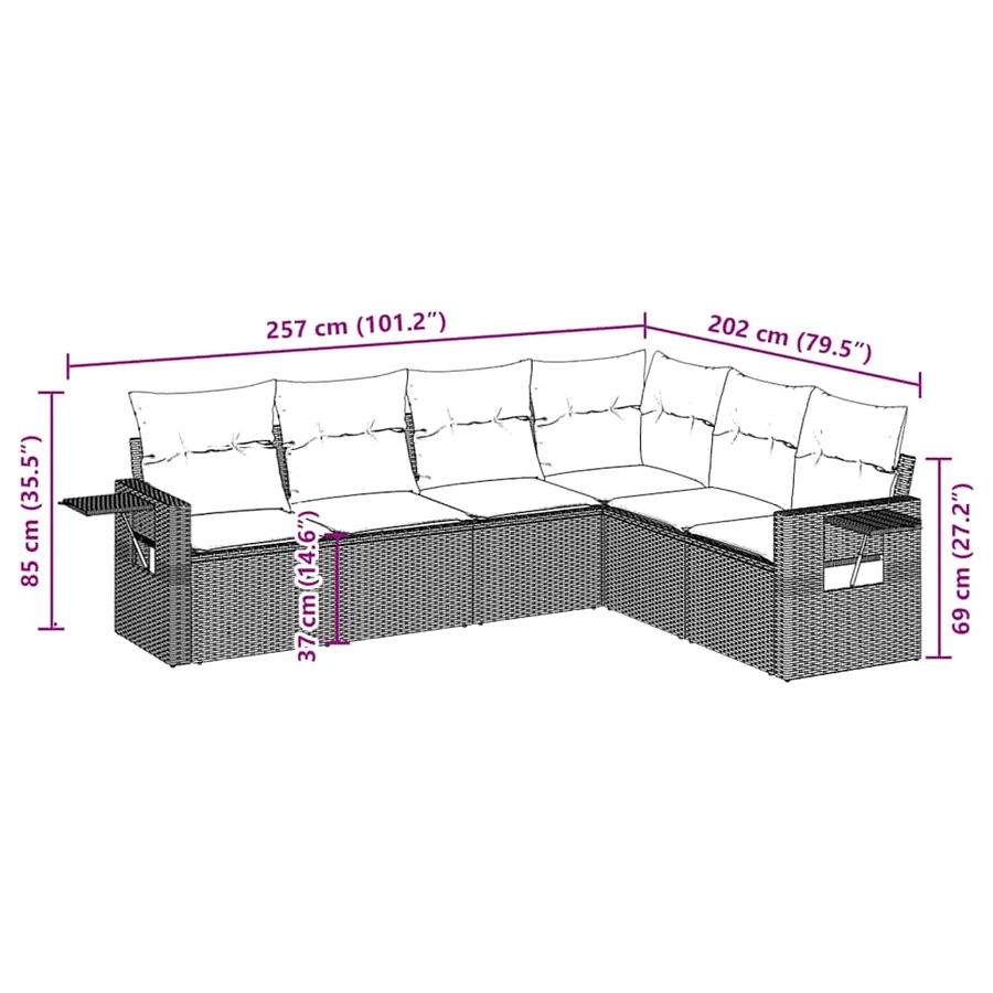 Salon de jardin 6 pcs avec coussins noir résine tressée - 3