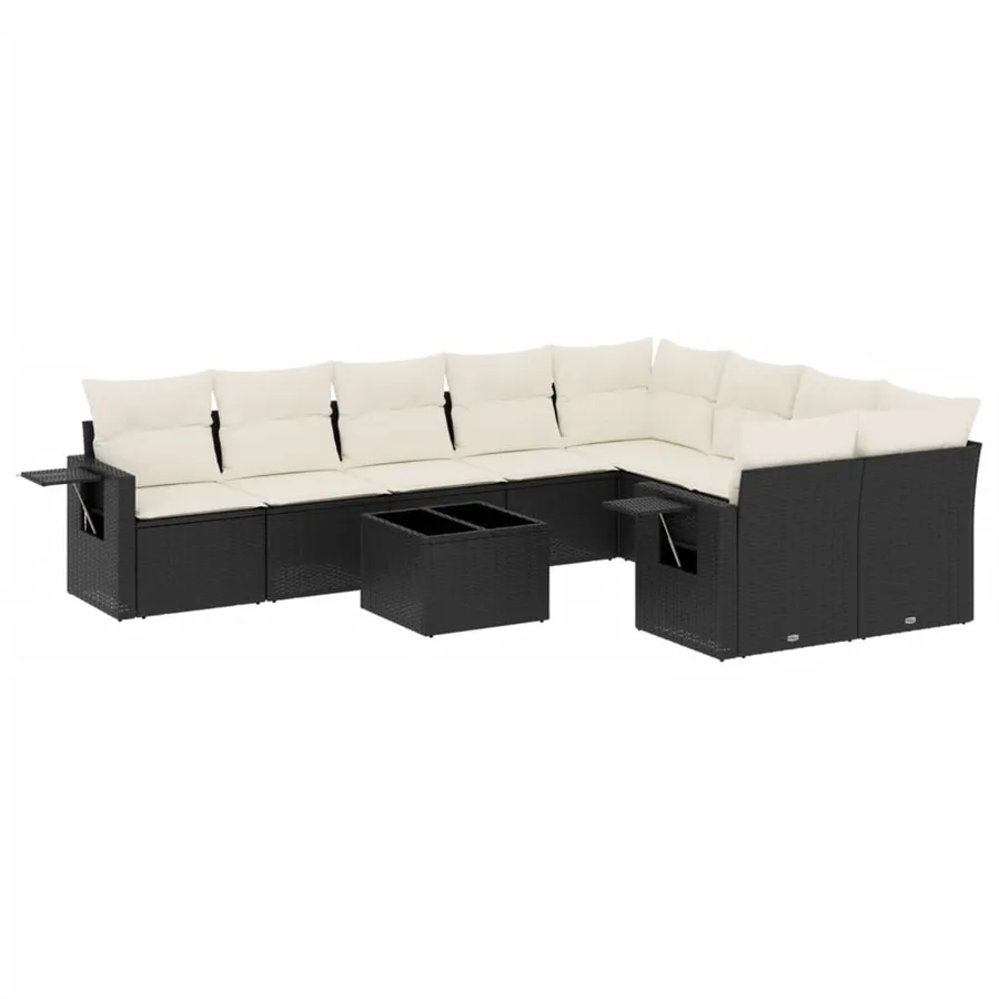 Salon de jardin 10 pcs avec coussins noir résine tressée - 2
