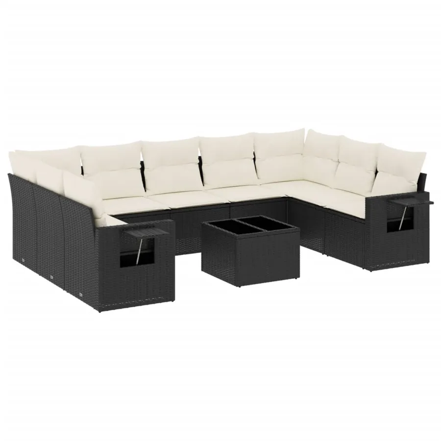 Salon de jardin 10 pcs avec coussins noir résine tressée - 2