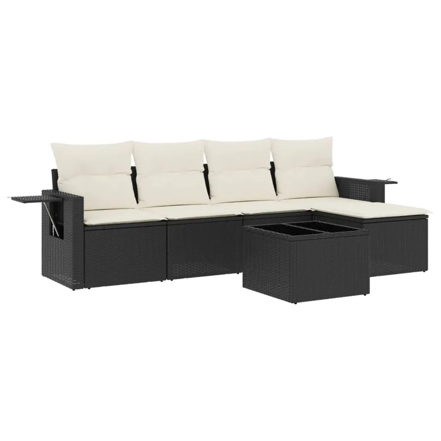Salon de jardin 6 pcs avec coussins noir résine tressée - 2