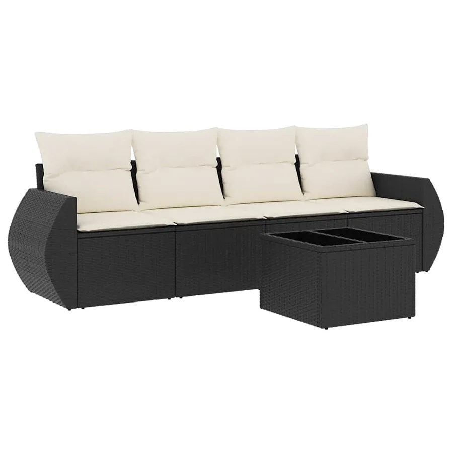 Salon de jardin 5 pcs avec coussins noir résine tressée - 2