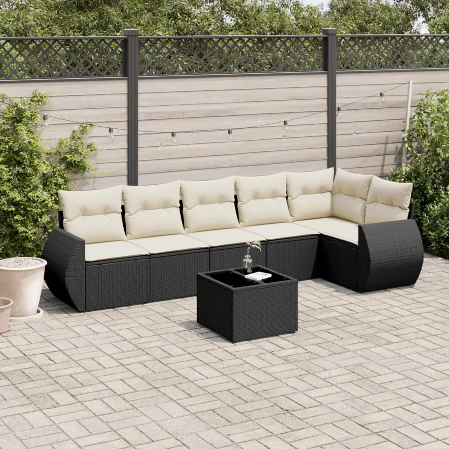 Salon de jardin 7 pcs avec coussins noir résine tressée 71 x 62 x 69 cm - 60,2 kg