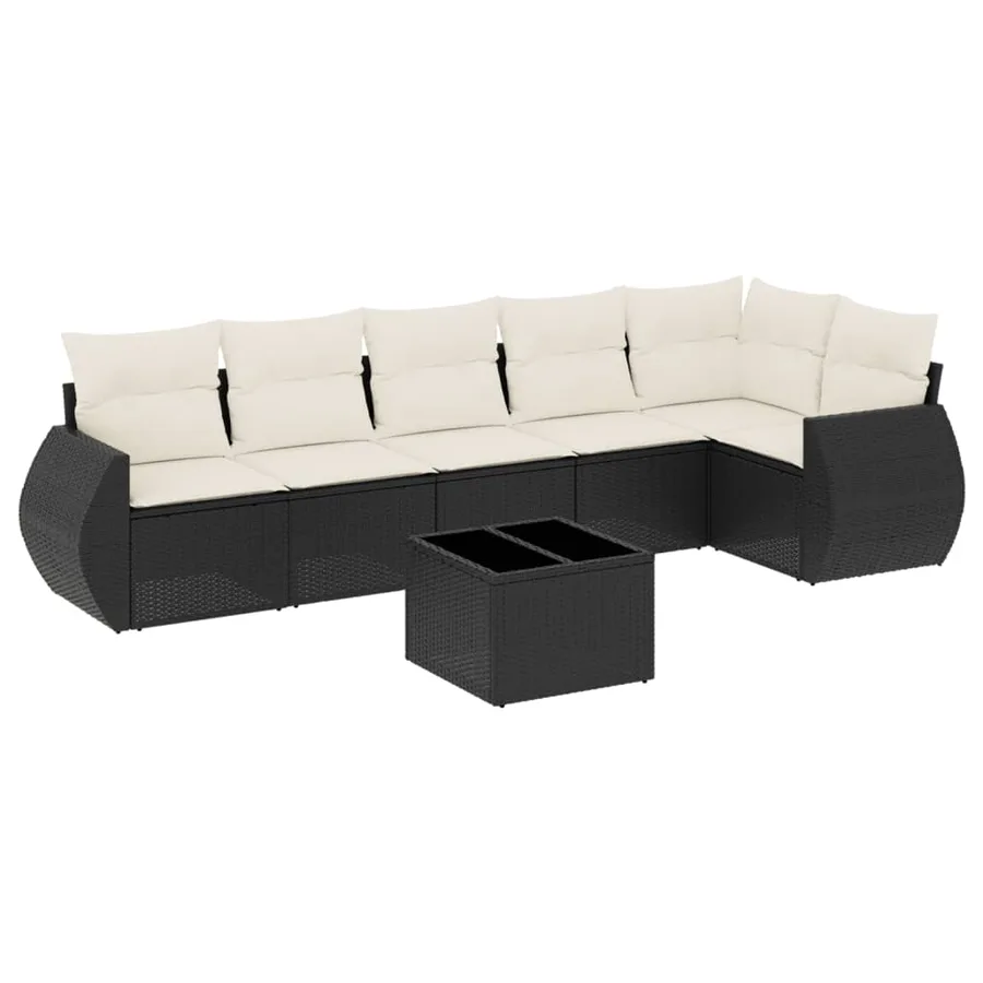 Salon de jardin 7 pcs avec coussins noir résine tressée 71 x 62 x 69 cm - 60,2 kg - 2