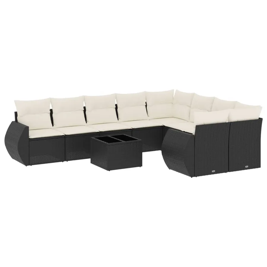 Salon de jardin 10 pcs avec coussins noir résine tressée - 2