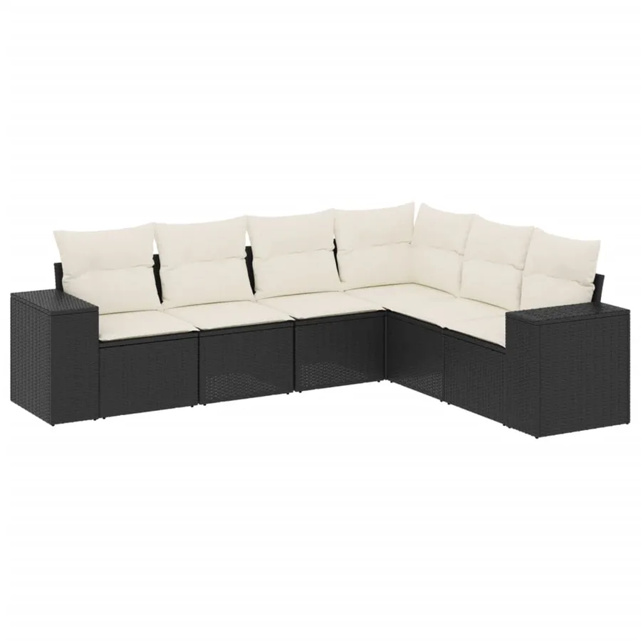 Salon de jardin 6 pcs avec coussins noir résine tressée - 2