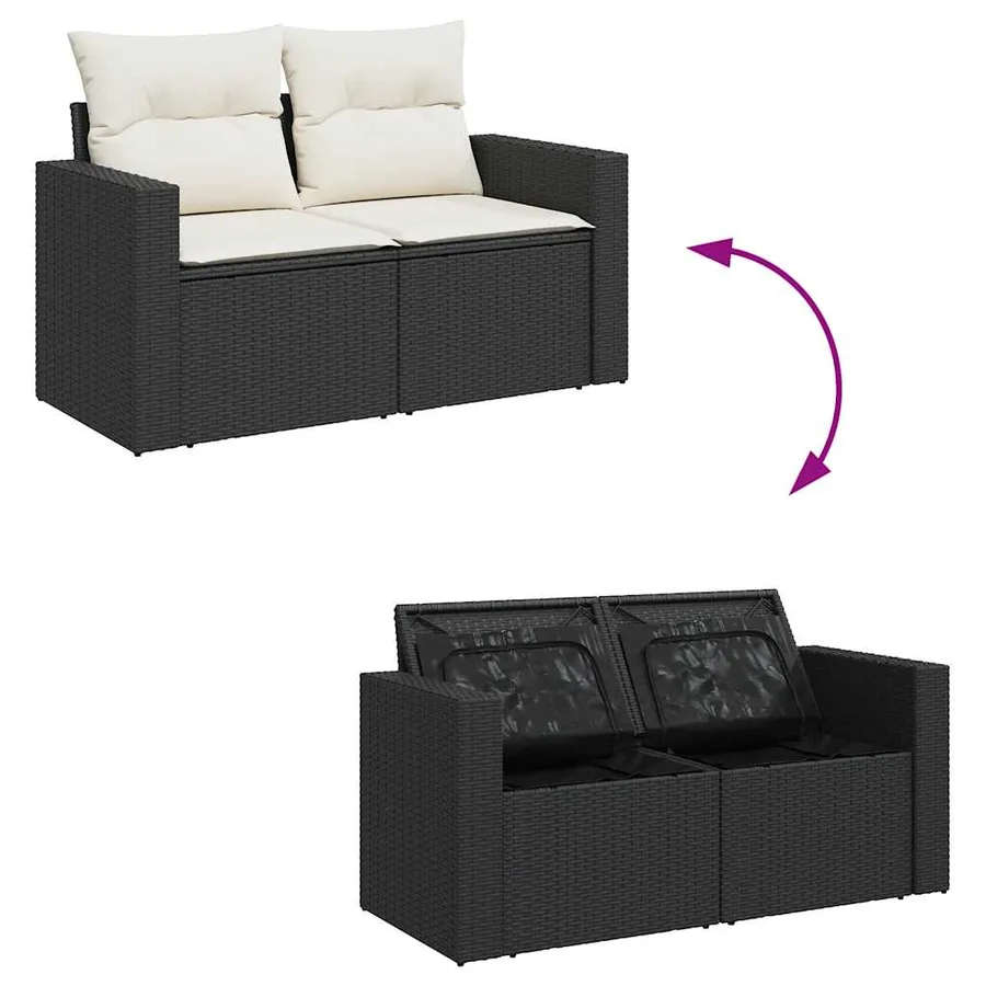 Salon de jardin 10 pcs avec coussins noir résine tressée - 11