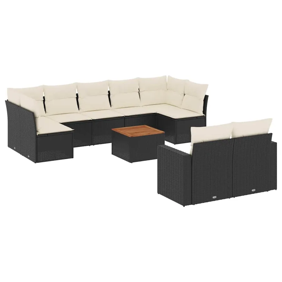 Salon de jardin 10 pcs avec coussins noir résine tressée - 2