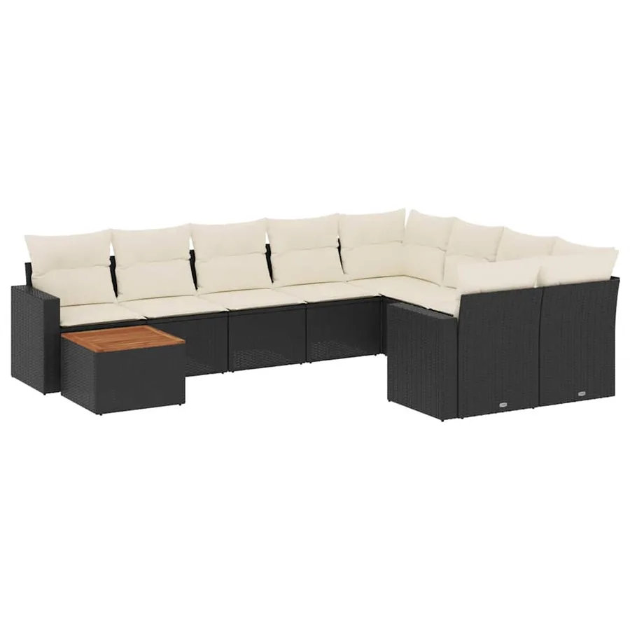 Salon de jardin 10 pcs avec coussins noir résine tressée - 2