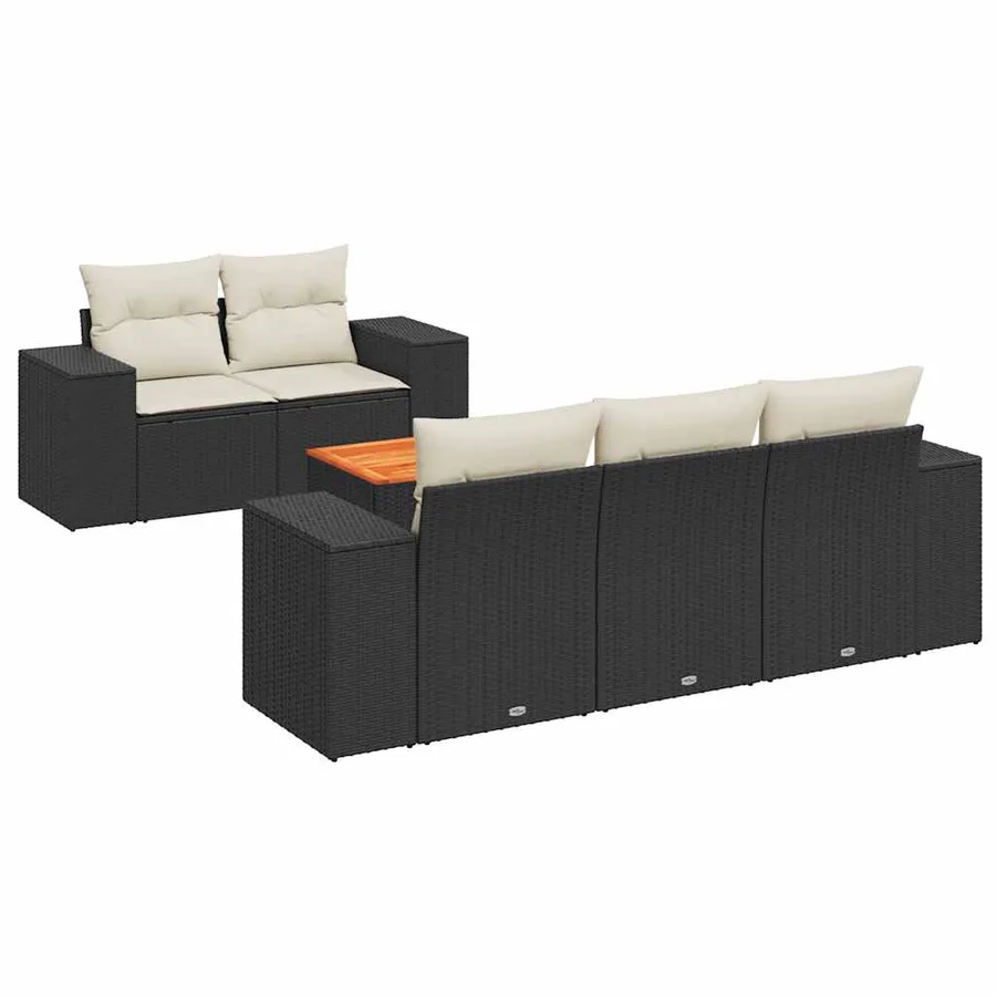 Salon de jardin 6 pcs avec coussins noir résine tressée - 2