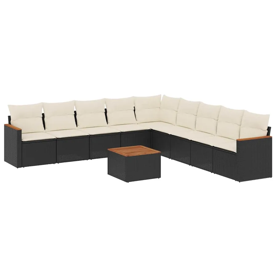 Salon de jardin 10 pcs avec coussins noir résine tressée - 2